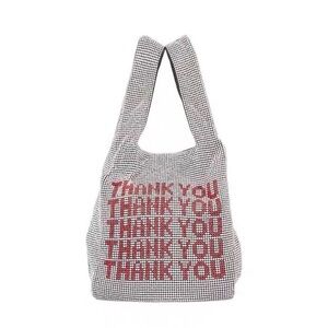 Mini Shopper Silver Rhinestone Bag Bling Thank You Women's Purses Bags